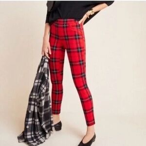 Anthropologie Sanctuary Red Runway Grease Plaid Leggings, Size Large